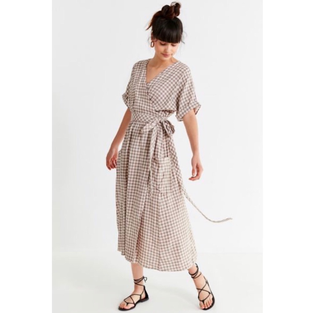 UO Gabrielle Linen Midi Wrap Dress Sz M